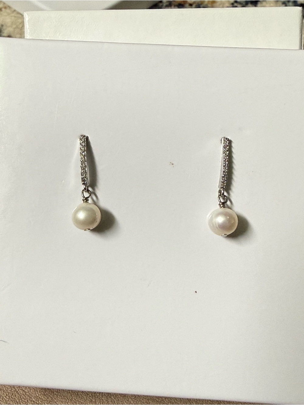 Sterling Pearl Drop Earrings with Cubic Zirconia Accents - White